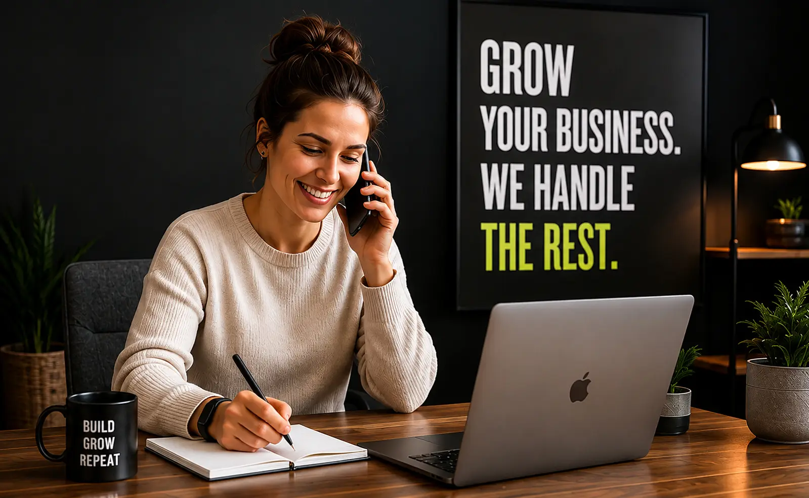 Taking a client strategy call at a desk