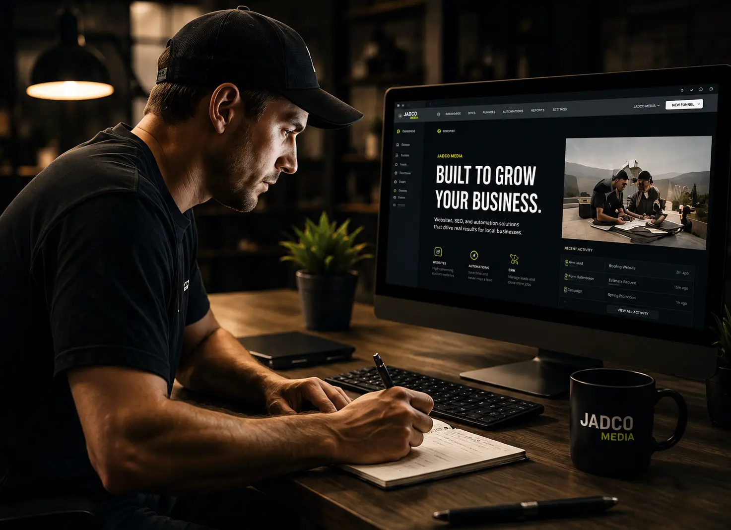 Reviewing a client website at a desk